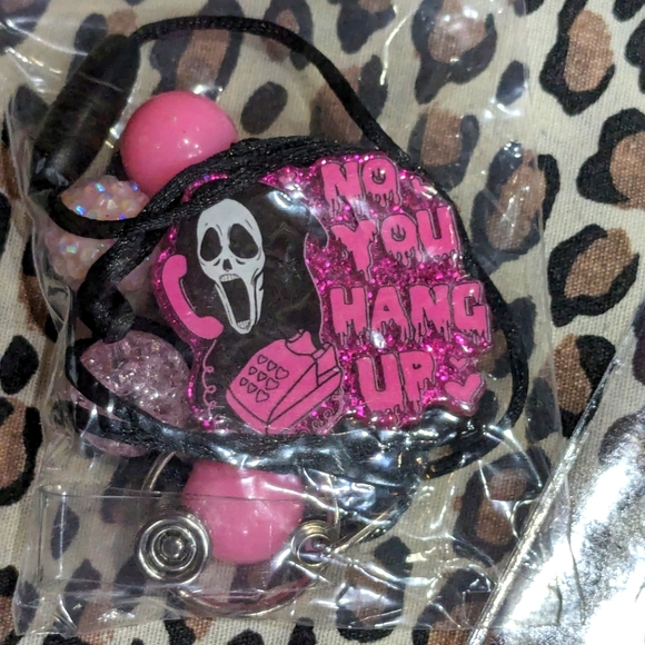 Accessories - FREEwPurchase Badge Lanyard Scream Horror Clip ID Ghost face pink glitter holder